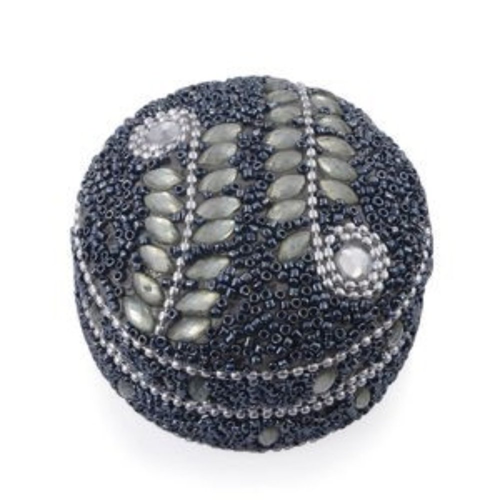 Handcrafted Set(3) Blue Beaded Mini Storage Boxes - Picture 4 of 7